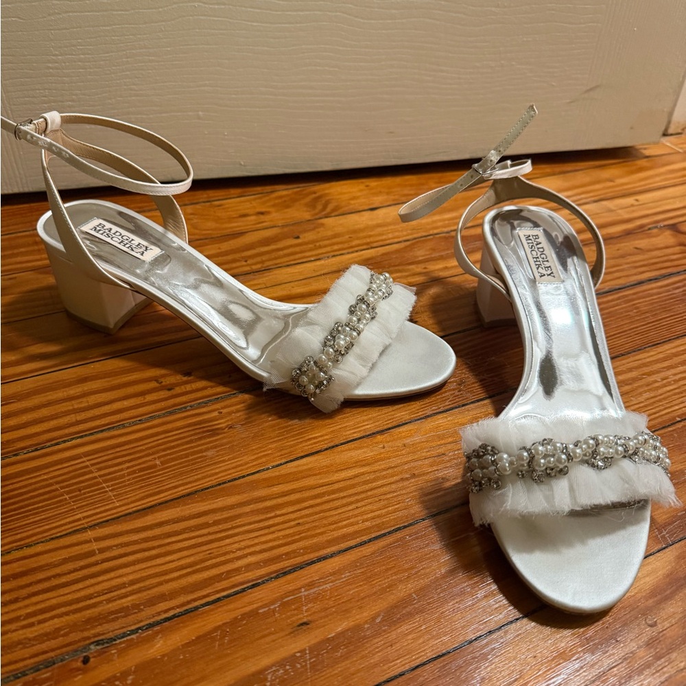 Badgley Mischka White Embellished Heels